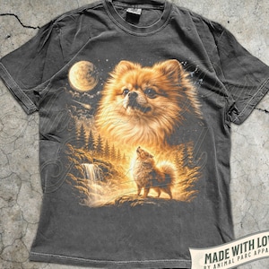 Pomeranian Howling to the Moon Shirt, Vintage Full Moon Animals Tee, Funny Retro Dog Graphic Tee, 90s Animal Shirt, Pomeranian Mom Gift