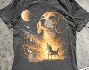 Beagle Howling to The Moon Vintage T-Shirt, 90s Retro Dog Graphic Tee, Beagle Mom Shirt, Full Moon Animals Tee, Silly Beagle Gift