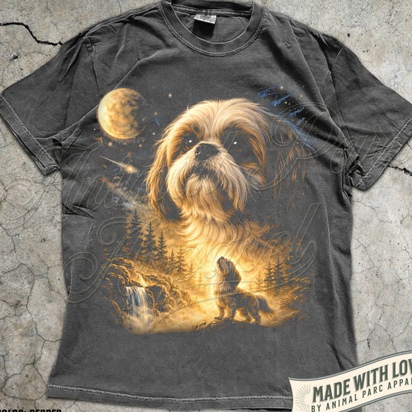 Shih Tzu Howling to The Moon Vintage T-Shirt, 90s Retro Animal Graphic Tee, Gift Shih Tzu Mom, Full Moon Animals Tee, Silly Dog Shirt