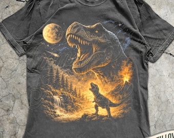 T Rex Howling to The Moon T Shirt, Vintage Dinosaur Graphic Tee, Gift for T-Rex Lover, 90s Full Moon Animal Tee, Howling Moon Dinosaurs