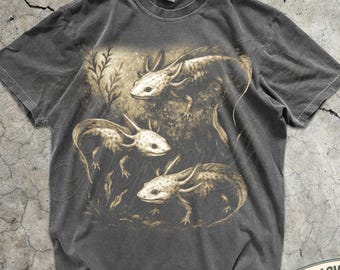 Axolotl Shirt Amphibian Graphic Tee Salamander T-Shirt Cottagecore Nature Lover Gift Cool Animal Graphic Top Aquatic Pet Lover Streetwear