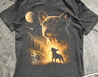 French Bulldog Howling To The Moon T-Shirt, Vintage Graphic Dog Lover Shirt, Gift Bulldog Mom, 90s Full Moon Dog Shirt, Silly Frenchy Shirt