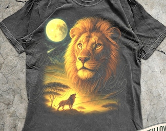 Lion Vintage Shirt Lion Graphic Tee, Gift Lion Lover, Wild Cat Safari Shirt, Retro Full Moon Lion Graphic Tee, Vintage Animal Tee Africa