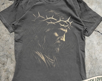 Jesus T Shirt Crown of Thorns Graphic Tee | Christian Faith Shirt | Religious Gift | Vintage Spiritual Top | Easter Jesus Christ Tee