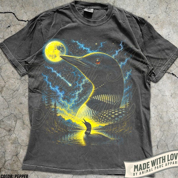 Loon Howling to the Moon T Shirt, Vintage Bird Graphic Tee, Retro Duck Shirt, Full Moon Animals, Loon Lover Gift, 90s Animal Tee Shirt