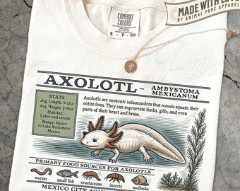 Axolotl Shirt, Amphibian Graphic Tee Salamander T-Shirt, Zoology Biology Teacher Tee, Animal Graphic Top Aquatic Pet Shirt, Vintage Axolotl