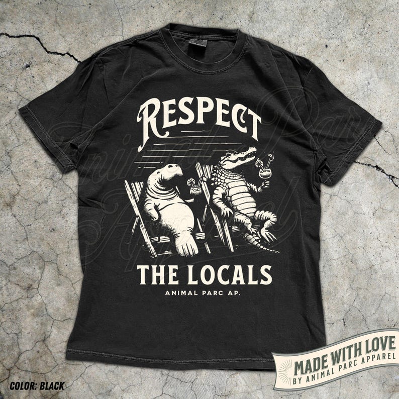 Respect The Locals Vintage T Shirt Everglades Florida Crocodile Manatee Shirt Gift Florida Lifestyle, Everglades Funny Florida Tee Alligator Black
