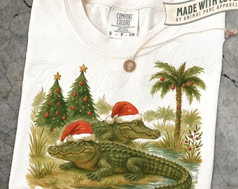 Christmas Alligator T Shirt, Holiday Crocodile Graphic Tee, Funny Florida Tee Everglades Wildlife, Alligator Santa, Tropical Christmas Tee