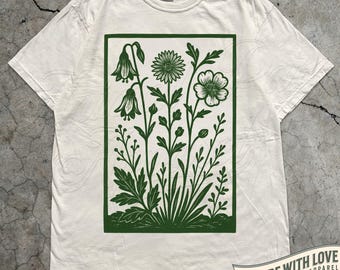 Wildflower T Shirt | Botanical Graphic Tee | Nature Lover Shirt | Cottagecore Clothing | Floral Womens Top | Gardener Gift | Boho Style Tee