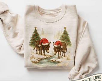 Christmas Donkey Sweatshirt, Rustic Holiday Farm Animal Crewneck, Country Western Winter Sweater, Cute Donkey Christmas Sweater, Donkey Gift