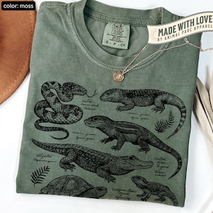 Vintage Reptile Illustration T-Shirt Reptile Graphic Tee Gift Reptile Lover Snake Tee Lizard Herpetology Nature Shirt Tortoise Alligator Tee