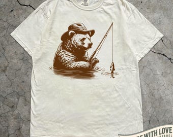 Bear Fishing Shirt Funny Bear Graphic Tee Gift Fishing Lover Dad Shirt Fishing Bear Lover Gift Outdoor Nature Funny Tshirt Grizzly for Dad