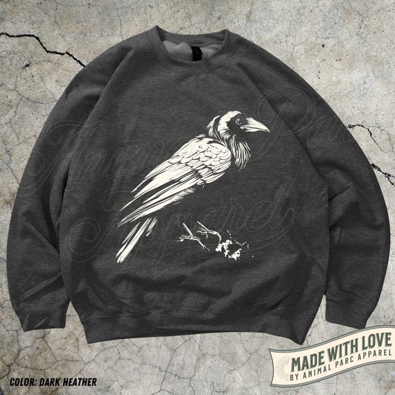 Dark Raven Sweatshirt Gothic Aesthetic Crow Hoodie Minimalist Bird Graphic  Pullover Witchy Apparel Unisex Halloween Cozy Top Gift Her Him