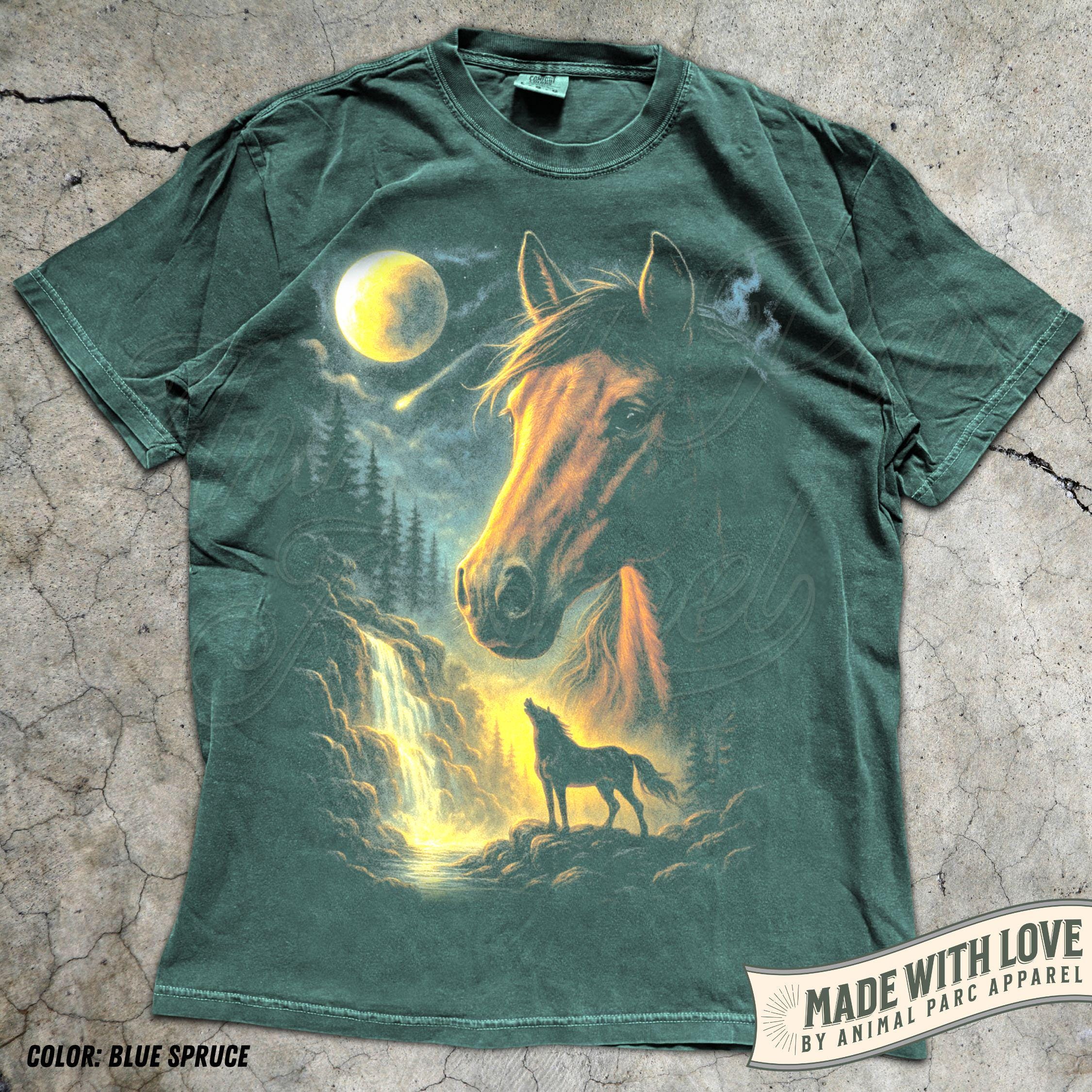 Horse T Shirt Western Cowboy Tee, Moonlight Horse Graphic Top
