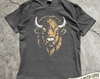 Bison Shirt Vintage Tee Western Cowboy Shirt Bison Owner Gift Bison Farmer Shirt Bison Graphic Tee Aesthetic Bison Shirt American Bison Tee