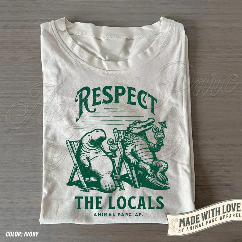 Respect The Locals Vintage T Shirt Everglades Florida Crocodile Manatee Shirt Gift Florida Lifestyle, Everglades Funny Florida Tee Alligator zdjęcie 1