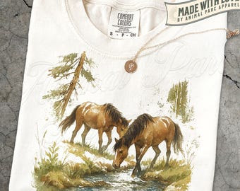 Wild Horse Shirt, Vintage Western Graphic Tee, Cowboy Country T-Shirt, Rustic Ranch Style, Horse Lover Gift, Watercolor Horse Art Tee