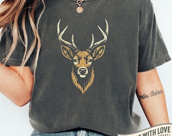 Vintage Deer Head T-Shirt, Rustic Buck Antler Graphic Tee, Retro Wildlife Hunting Shirt, Nature Lover Outdoorsy Top, Gift for Him or Her