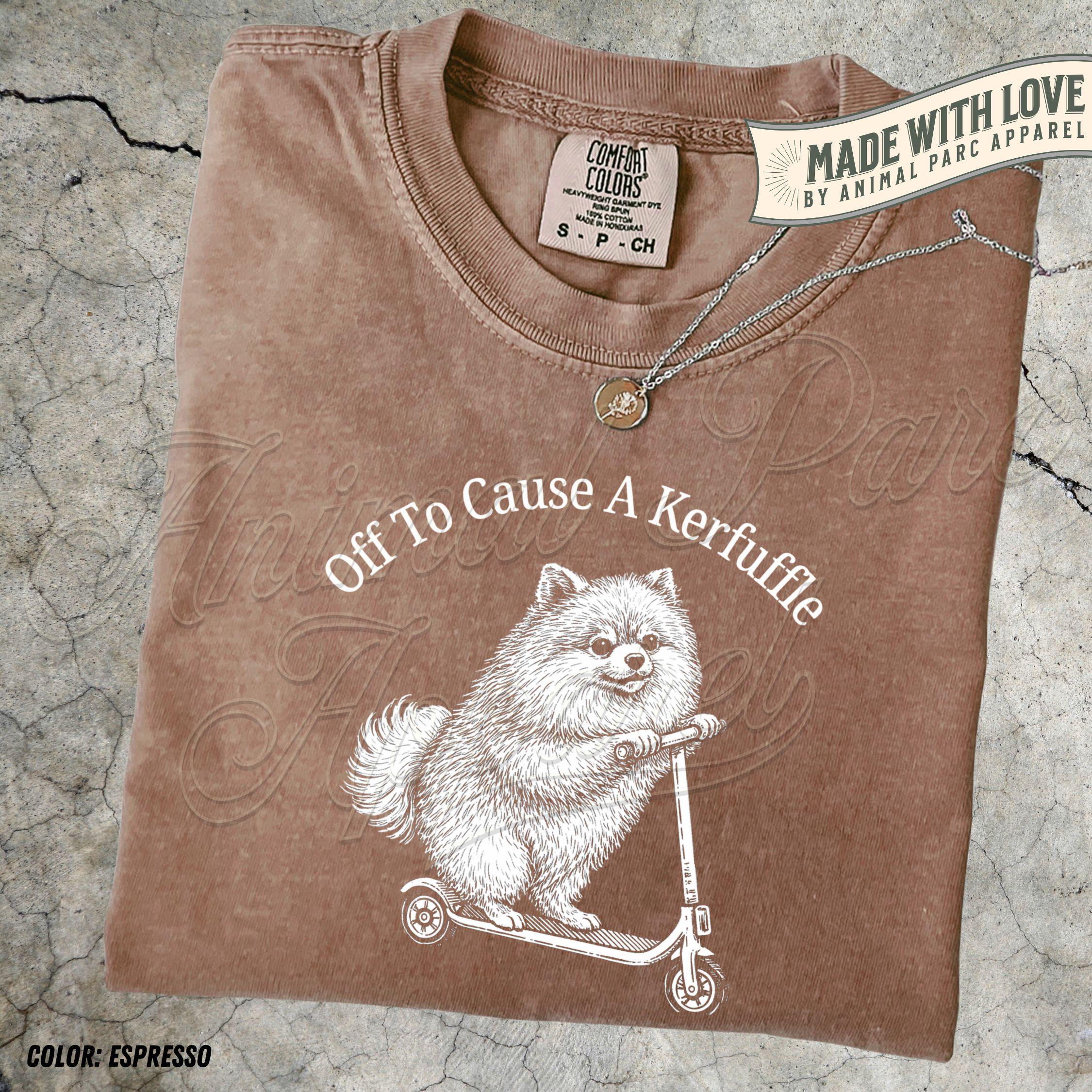 Pomeranian off to Cause A Kerfuffle T-shirt, Funny Pomeranian