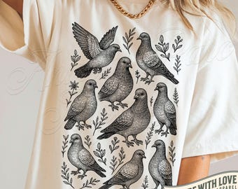 Vintage Pigeon Shirt, Funny Pigeon Lover Gift, Pigeon Tattoo Style Tee, Bird Graphic Tee, Silly Pigeon Shirt, Dove Tee, Funny Animals Shirt