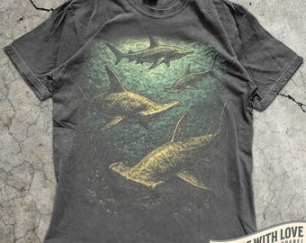 Hammerhead Shark T Shirt Vintage Ocean Graphic Tee | Marine Life Shirt | Sea Lover Gift | Coastal Beachwear | Retro Shark Illustration Top