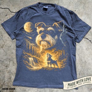 Miniature Schnauzer Howling To The Moon T-Shirt, Vintage Graphic Dog Lover Shirt, Funny Miniature Schnauzer Gift, 90s Full Moon Dog Shirt Denim
