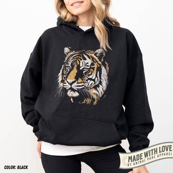 Vintage Tiger Hoodie, Gildan 18500 Graphic Hoodie, Retro Big Cat Print 90s Aesthetic Animal Hoodie, Y2K Streetwear Pullover, Wildlife Hoodie