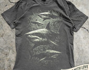 Shark T Shirt Great White Graphic Ocean Wildlife Tee Marine Life Gift Sea Creature Scuba Diving Shark Lover Beach Vacation Nautical Apparel