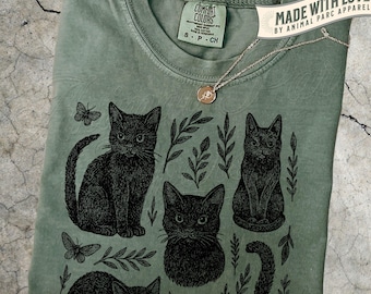 Vintage Black Cats Shirt, Cute Kittens Graphic Tee, Cat Mom Gift, Cottagecore Floral Cat Tee, Vintage Butterflies & Cats Tee, Gift for Her