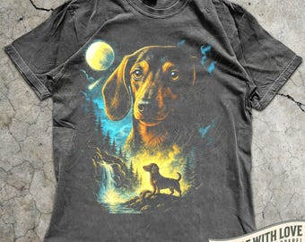 Dachshund Vintage Shirt, Wiener Dog Graphic Tee, Funny Dog Lover Gift, Full Moon Dog Shirt, Funny Dog Tee, Gift Dog Owner, Funny Dachshund