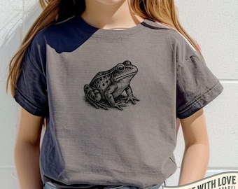 Frog Graphic Youth Tee, Perfect for Nature Lovers, Gifts for Kids, Summer Outfits, Unique Animal Tees, Vintage Frog Tee for Kids