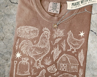 Chicken Shirt, Rooster Hen Farm Graphic Tee, Barn Eggs Country Western T-Shirt, Poultry Lover Gift, Homestead Farming Graphic Top, Chickens