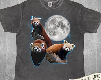 Vintage Red Panda T-Shirt with Full Moon | Retro 90s Bootleg Graphic Tee | Unique Animal Lovers Gift | Aesthetic Wildlife Shirt Gift for Her