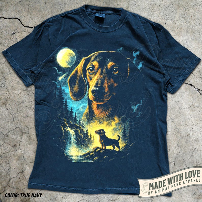 Dachshund Vintage Shirt, Wiener Dog Graphic Tee, Funny Dog Lover Gift, Full Moon Dog Shirt, Funny Dog Tee, Gift Dog Owner, Funny Dachshund True Navy