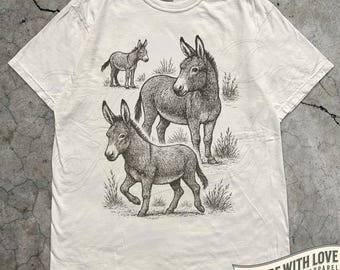Donkey Vintage T-Shirt, Two Donkeys Graphic Tee, Donkeys Nature Graphic, Rustic Farm Animal Shirt, Vintage Countryside Nature Unisex Top