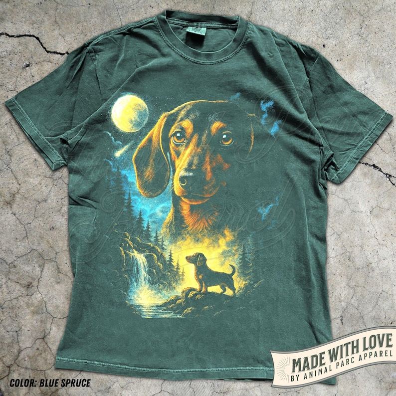 Dachshund Vintage Shirt, Wiener Dog Graphic Tee, Funny Dog Lover Gift, Full Moon Dog Shirt, Funny Dog Tee, Gift Dog Owner, Funny Dachshund Blue Spruce