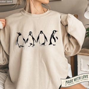 Penguin Sweatshirt Bird Cute Sweater Winter Holiday, Gift Penguin Crewneck Bird Lover, Snow Animals Sweatshirt Penguin Shirt Gift Girlfriend