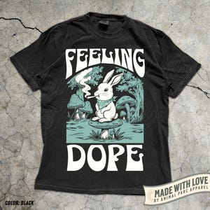 Feeling Dope Bunny Vintage Shirt 420 Weed Shirt Rabbit Getting High Shirt Funny Weed Easter Bunny Mushroom Shirt Gift Stoner Animals Stoned Black