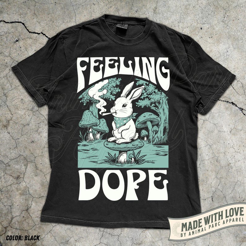 Feeling Dope Bunny Vintage Shirt 420 Weed Shirt Rabbit Getting High Shirt Funny Weed Easter Bunny Mushroom Shirt Gift Stoner Animals Stoned Black