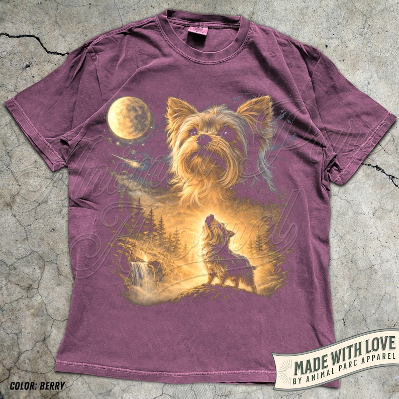 Yorkie Howling to The Moon Vintage T-Shirt, 90s Retro Animal Graphic ...