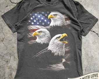 Bald Eagles USA Shirt, Vintage Eagle Graphic Tee, American Wildlife, USA Patriotic Tee, Freedom T Shirt, American Flag, 4th of July Tee