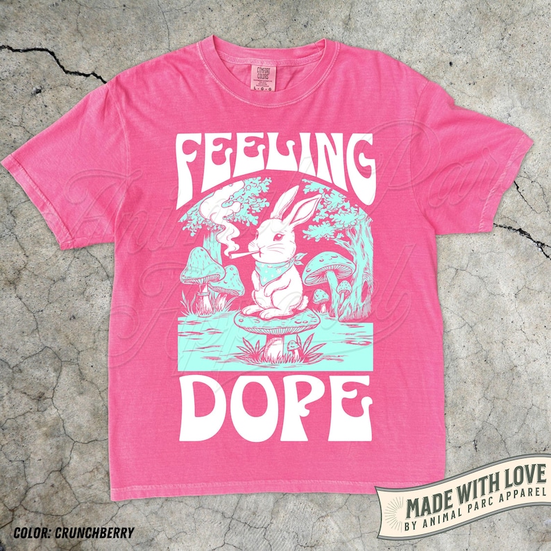 Feeling Dope Bunny Vintage Shirt 420 Weed Shirt Rabbit Getting High Shirt Funny Weed Easter Bunny Mushroom Shirt Gift Stoner Animals Stoned Crunchberry