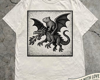 Capybara on Dragon Graphic Tee, Medieval Dragon Vintage Shirt, Funny Dragon Shirt, Capybara Gift, Comfort Colors Animal Shirt