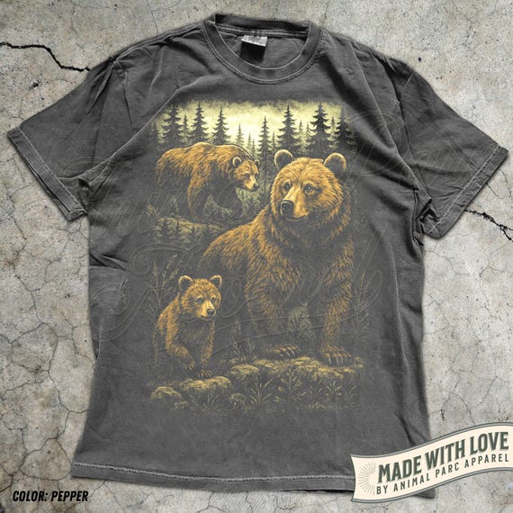 Brown Bear Vintage Forest Shirt, Grizzly Bear Graphic Tee, Northern American Wildlife Shirt, Gift for Hunter, Comfort Colors Animal Shirt