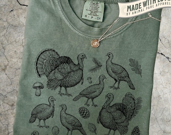 Turkey T Shirt Rustic Farm Animal Tee | Thanksgiving Graphic Top | Woodland Nature Shirt | Fall Harvest Gift | Country Cottagecore Tee