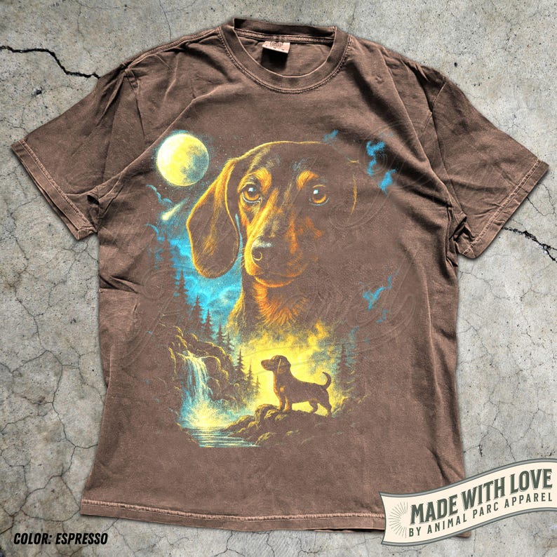 Dachshund Vintage Shirt, Wiener Dog Graphic Tee, Funny Dog Lover Gift, Full Moon Dog Shirt, Funny Dog Tee, Gift Dog Owner, Funny Dachshund Espresso