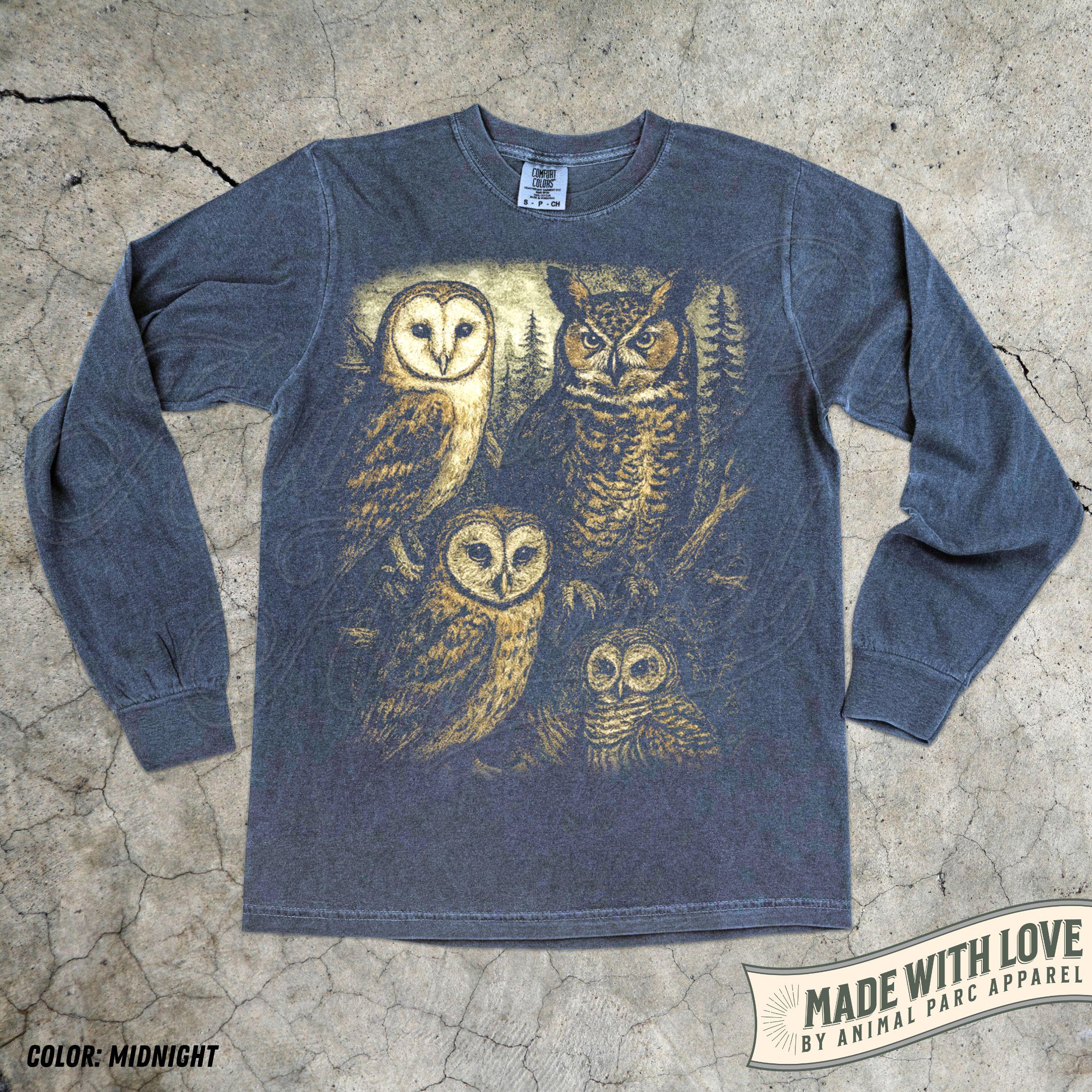 Owl Long Sleeve Shirt Vintage Forest Wildlife Tee, Nocturnal Bird ...