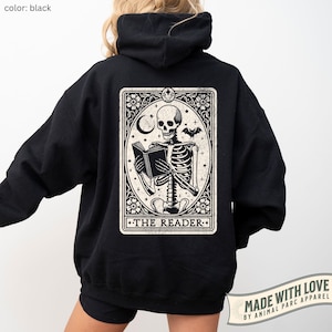 The Reader Tarot Skeleton Hoodie Unisex Hooded Sweatshirt Witchy Tarot Card Back Print Vintage Occult Gothic Aesthetic Spiritual Hoodie Gift