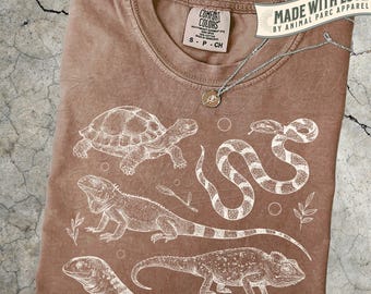 Reptile Vintage T-Shirt, Vintage Line Art Snake, Lizard, Turtle & Chameleon Graphic Tee, Herpetology Nature Shirt, 90s Style Animal Top
