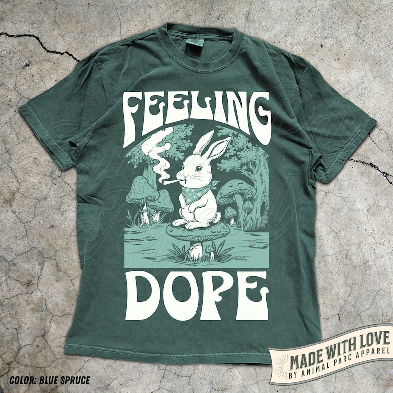 Feeling Dope Bunny Vintage Shirt 420 Weed Shirt Rabbit Getting High Shirt Funny Weed Easter Bunny Mushroom Shirt Gift Stoner Animals Stoned Blue Spruce